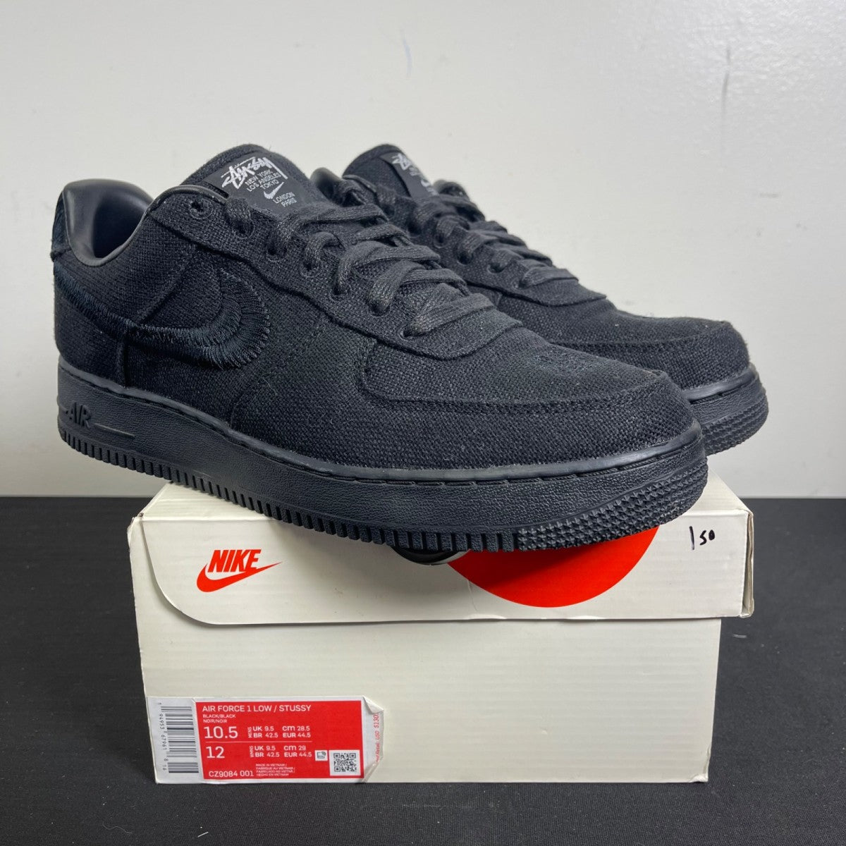 Nike Air Force 1 Low Stussy Black 10.5 (Moderately Worn Pre-Owned)NikeBlack/Black - Image 1