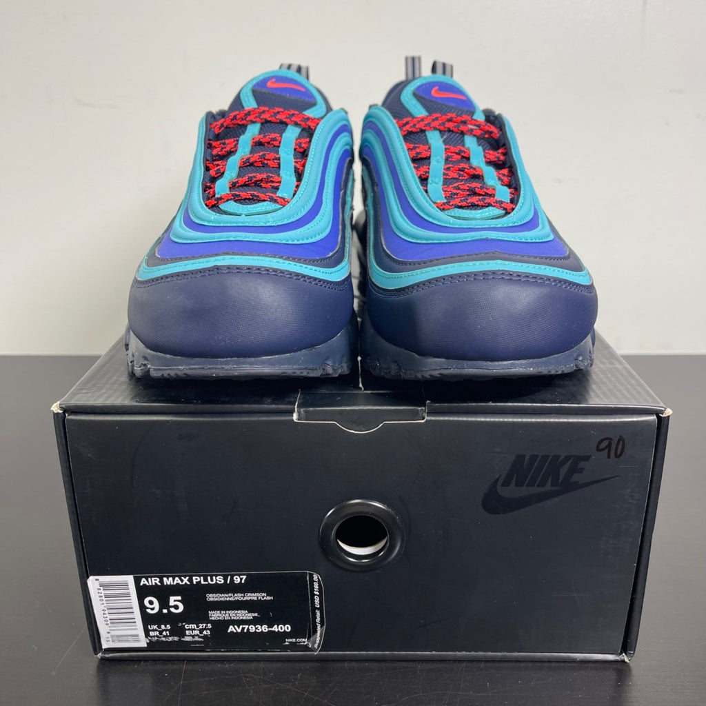 Nike Air Max Plus 97 Discover Your Air 9.5 (Moderately Worn Pre-Owned)NikeObsidian/Flash Crimson-Rush Violet - Image 2