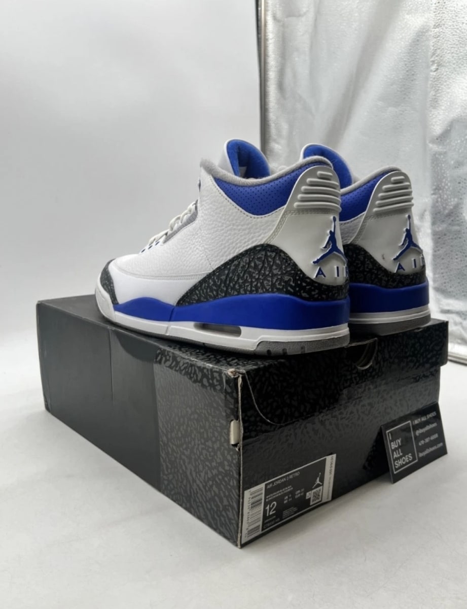 Jordan 3 Retro Racer Blue 12 (Lightly Worn Pre-Owned)JordanWhite/Black-Cement Grey-Racer Blue - Image 6