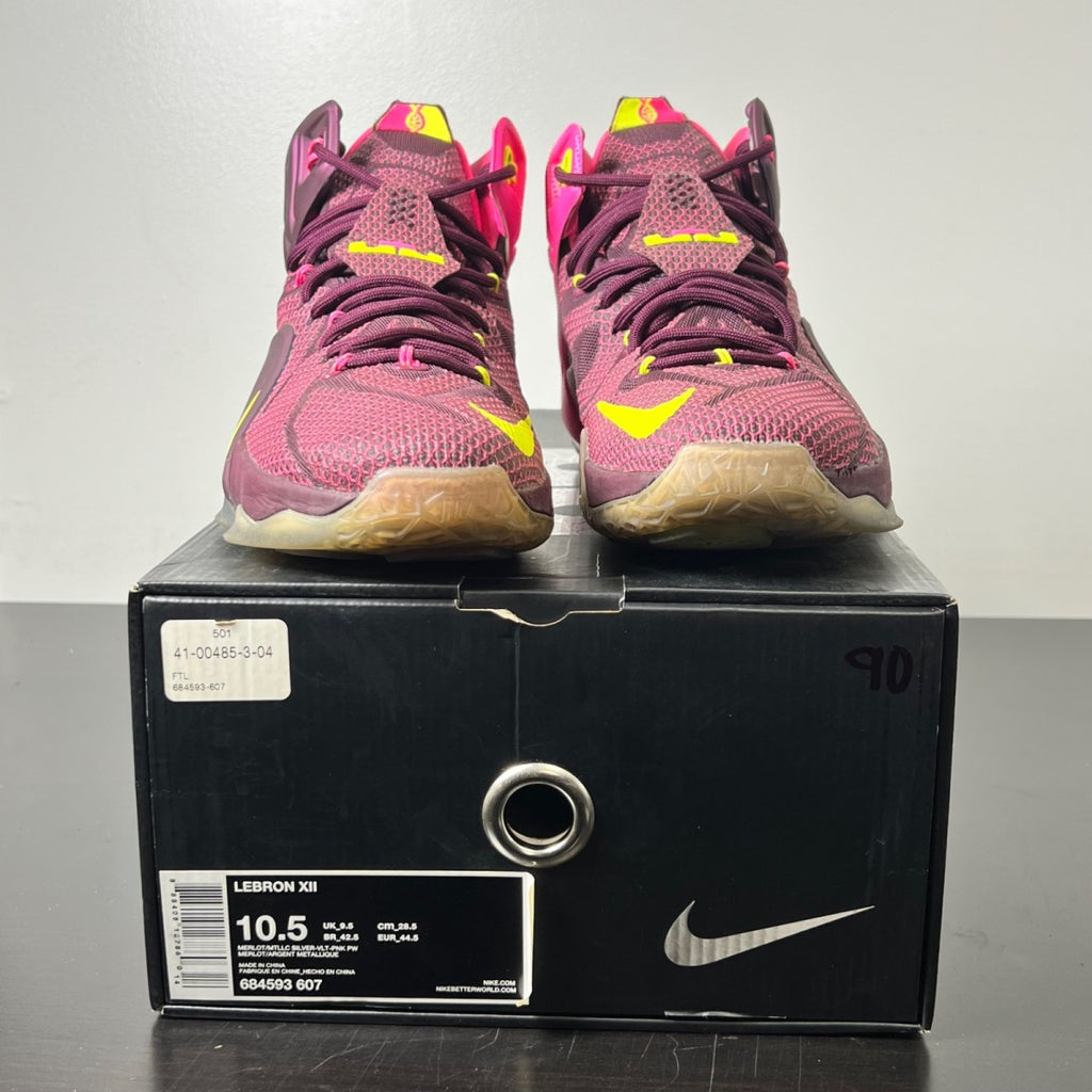 Nike LeBron 12 Double Helix 10.5 (Moderately Worn Pre-Owned)NikeMerlot/Volt/Pink Pow/Metallic Silver - Image 2