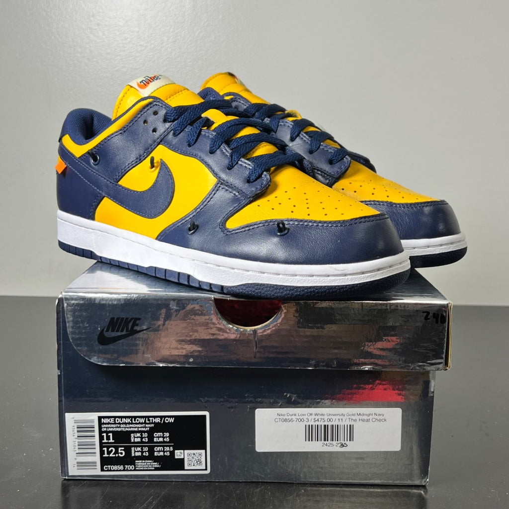 Nike Dunk Low Off-White University Gold 11 (Lightly Worn Pre-Owned)NikeUniversity Gold/Midnight Navy-White - Image 1