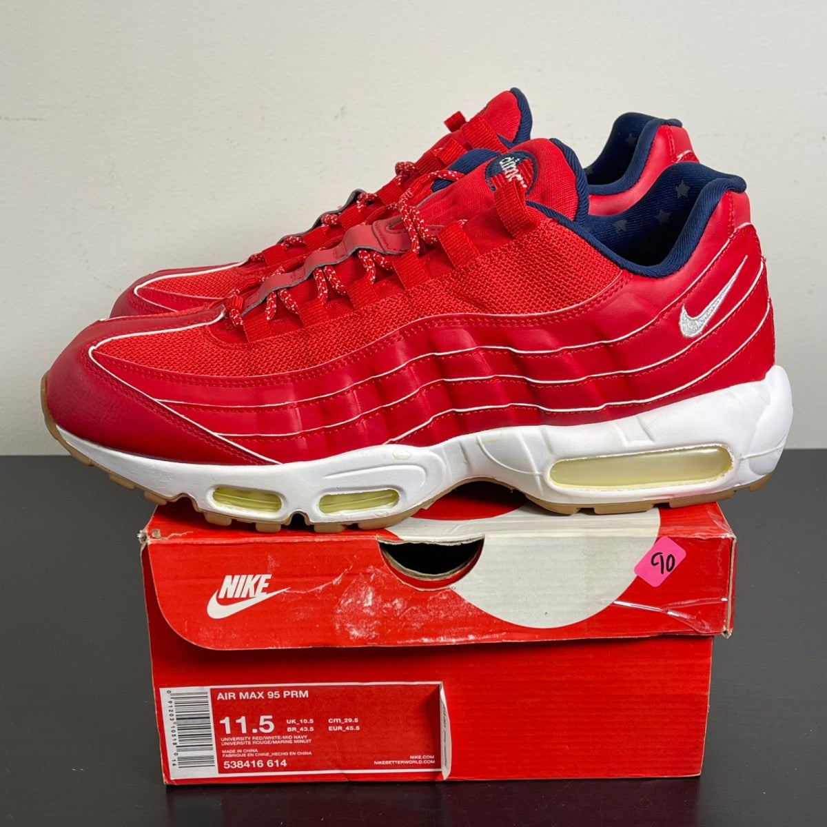 Nike Air Max 95 Independence Day 11.5 (Moderately Worn Pre-Owned)NikeUniversity Red/White-Midnight-Navy - Image 3