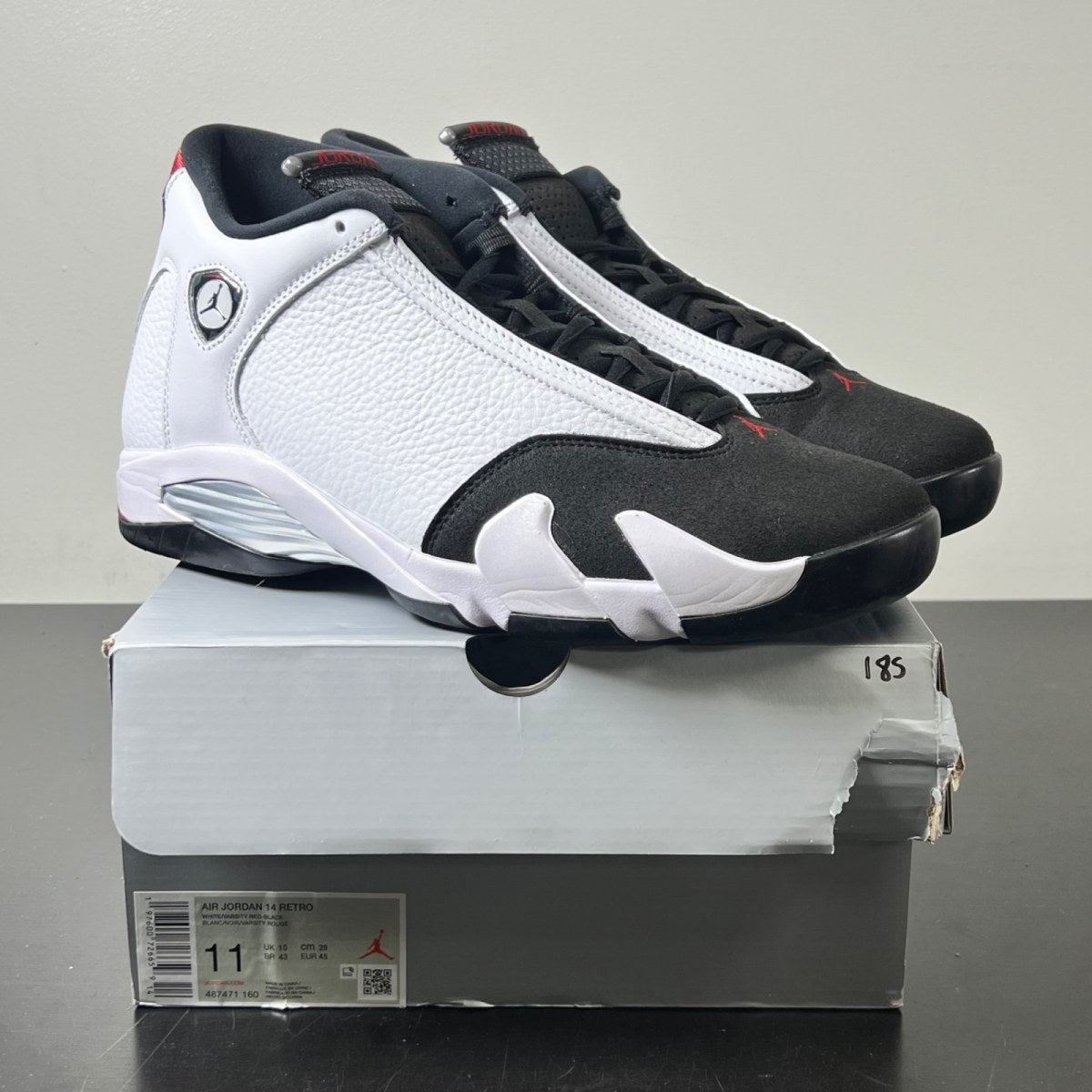 Jordan 14 Retro Black Toe (2024) 11 (Lightly Worn Pre-Owned)JordanWhite/Varsity Red/Black/Metallic Silver - Image 1