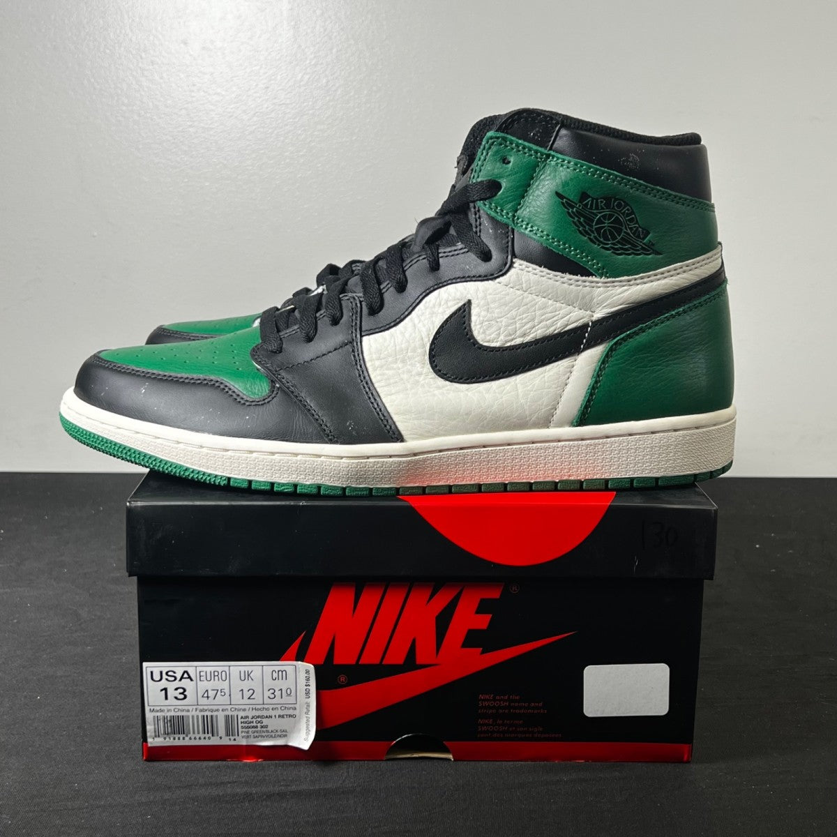Jordan 1 Retro High Pine Green 13 (Lightly Worn Pre-Owned)JordanPine Green/Sail-Black - Image 3