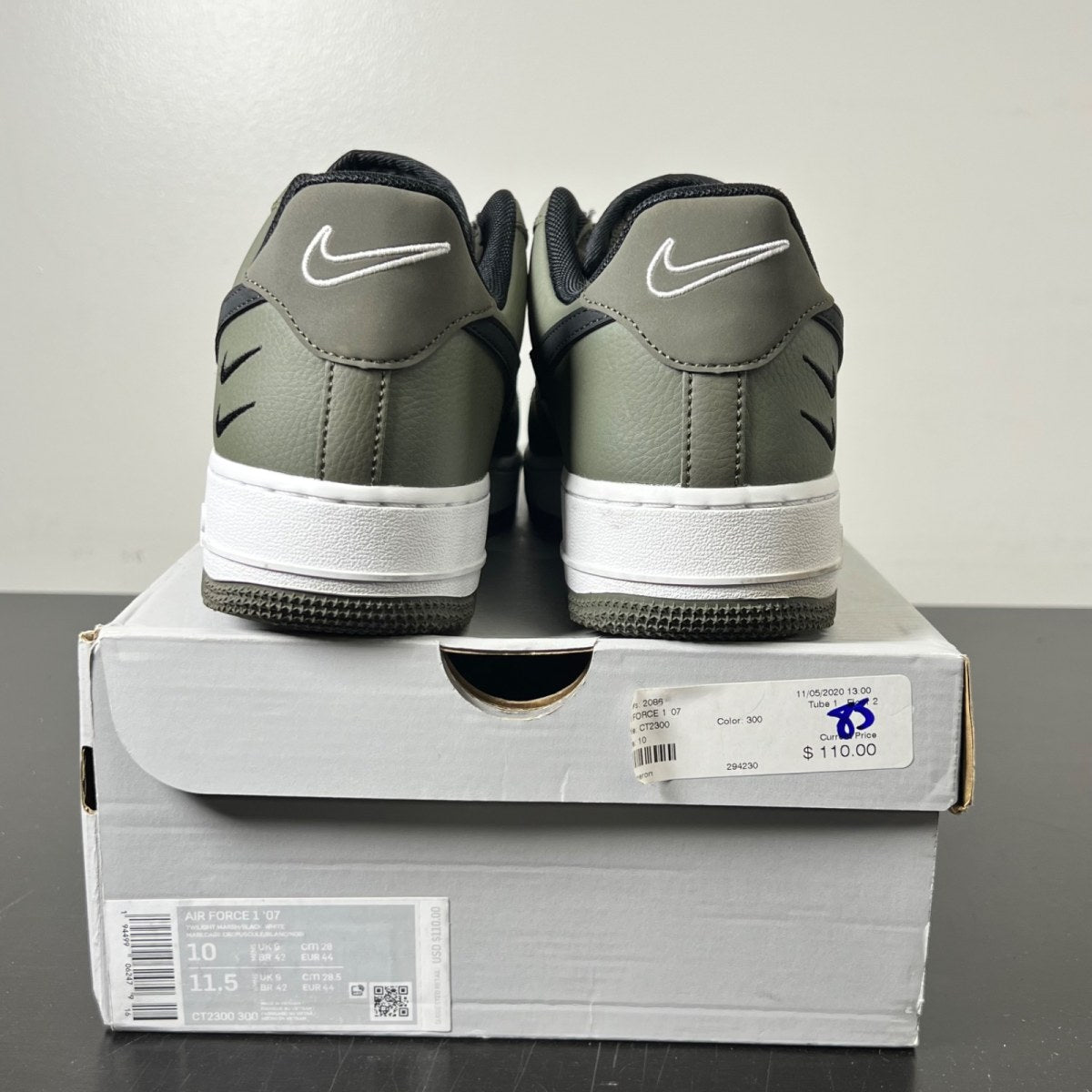Nike Air Force 1 Low '07 Olive Black Double Swoosh 10 (Lightly Worn Pre-Owned)NikeOlive/Black-White - Image 5
