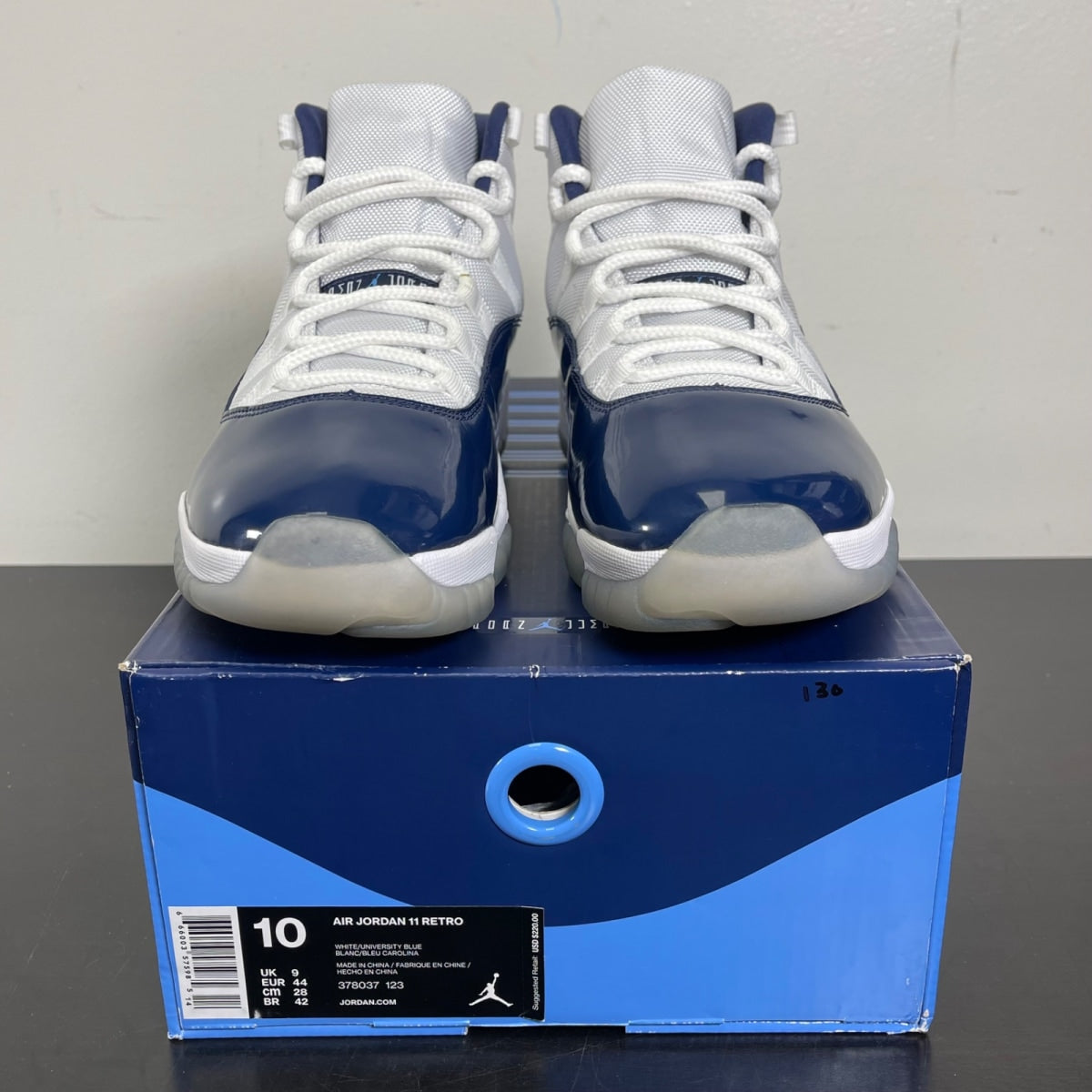 Jordan 11 Retro UNC Win Like 82 10 (Moderately Worn Pre-Owned)JordanWhite/University Blue-Midnight Navy - Image 2