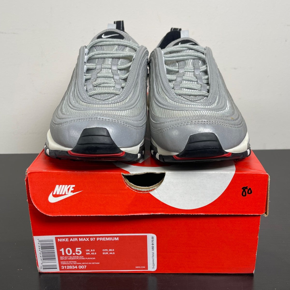 Nike Air Max 97 Reflective Silver 10.5 (Moderately Worn Pre-Owned)NikeReflect Silver/Black-Pure Platinum - Image 2
