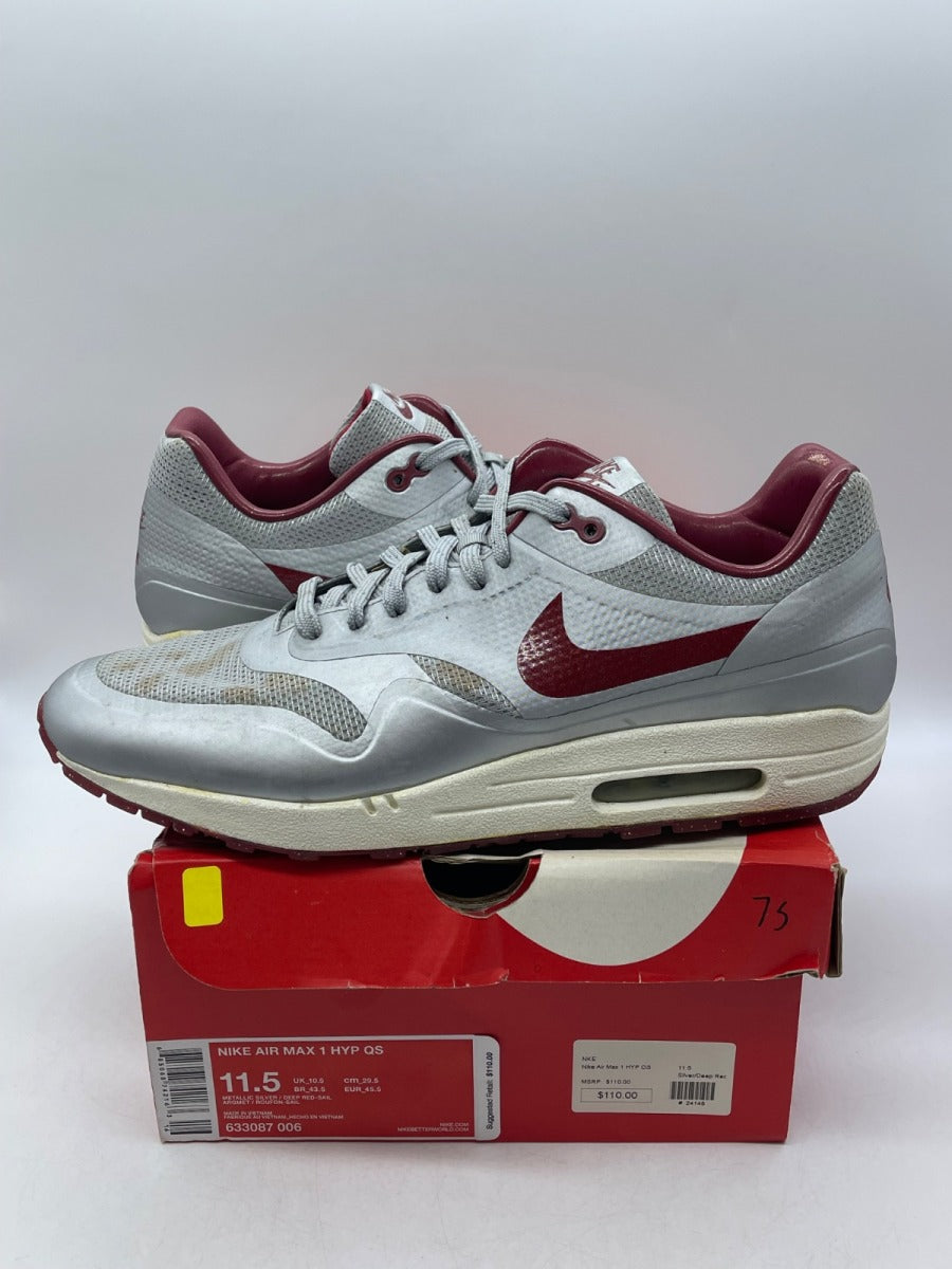Nike Air Max 1 Hyperfuse Night Track 11.5 (Moderately Worn Pre-Owned)NikeMetallic Silver/Deep Red-Sail - Image 1