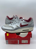 Nike Air Max 1 Hyperfuse Night Track 11.5 (Moderately Worn Pre-Owned)NikeMetallic Silver/Deep Red-Sail - Image 1