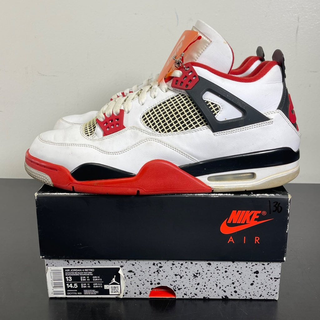Jordan 4 Retro Fire Red (2020) 13 (Moderately Worn Pre-Owned)JordanWhite/Black-Tech Grey-Fire Red - Image 3
