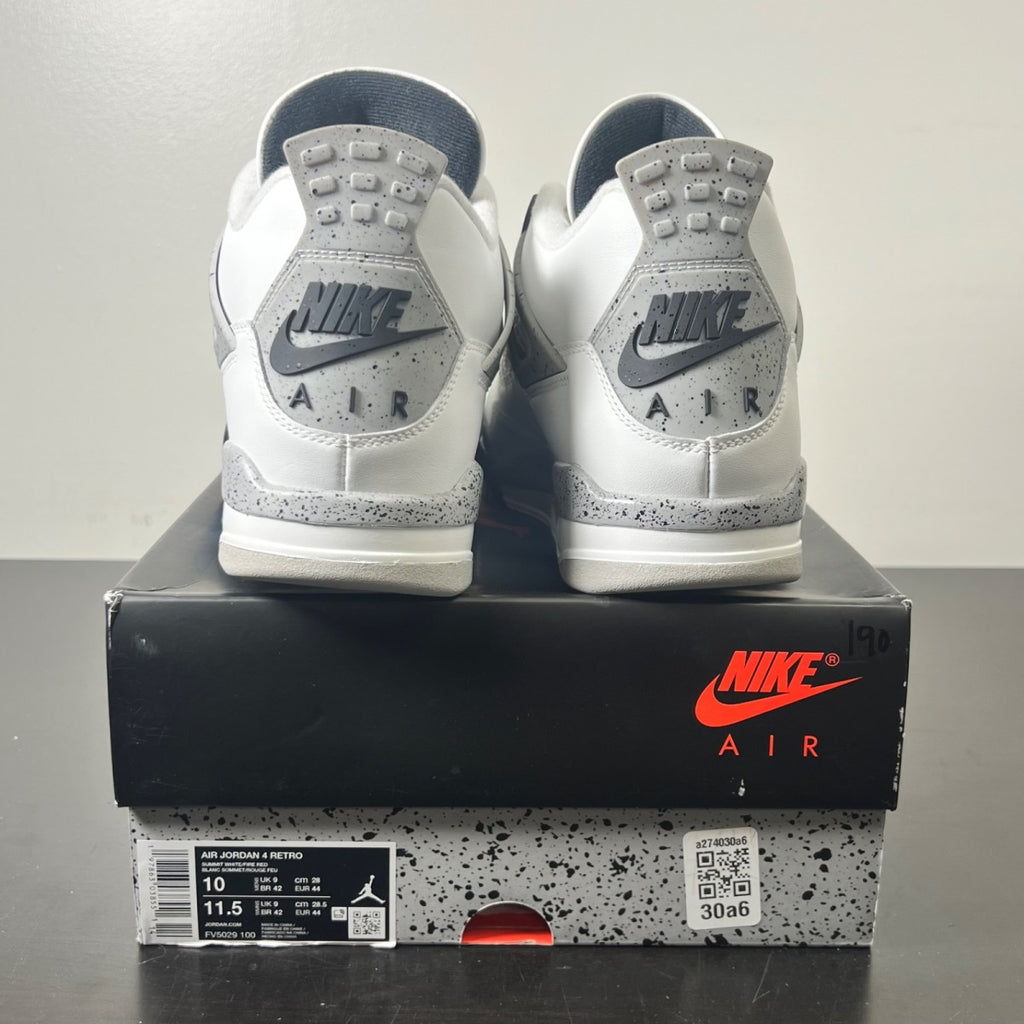 Jordan 4 Retro White Cement (2025) 10 (Lightly Worn Pre-Owned)JordanSummit White/Fire Red-Tech Grey-Black - Image 4