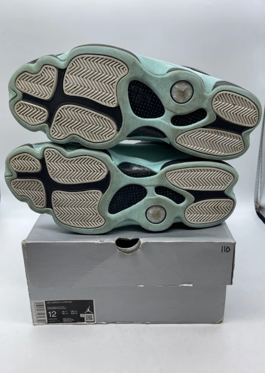 Jordan 13 Retro Black Island Green 12 (Lightly Worn Pre-Owned)JordanBlack/Metallic Silver-Island Green - Image 7