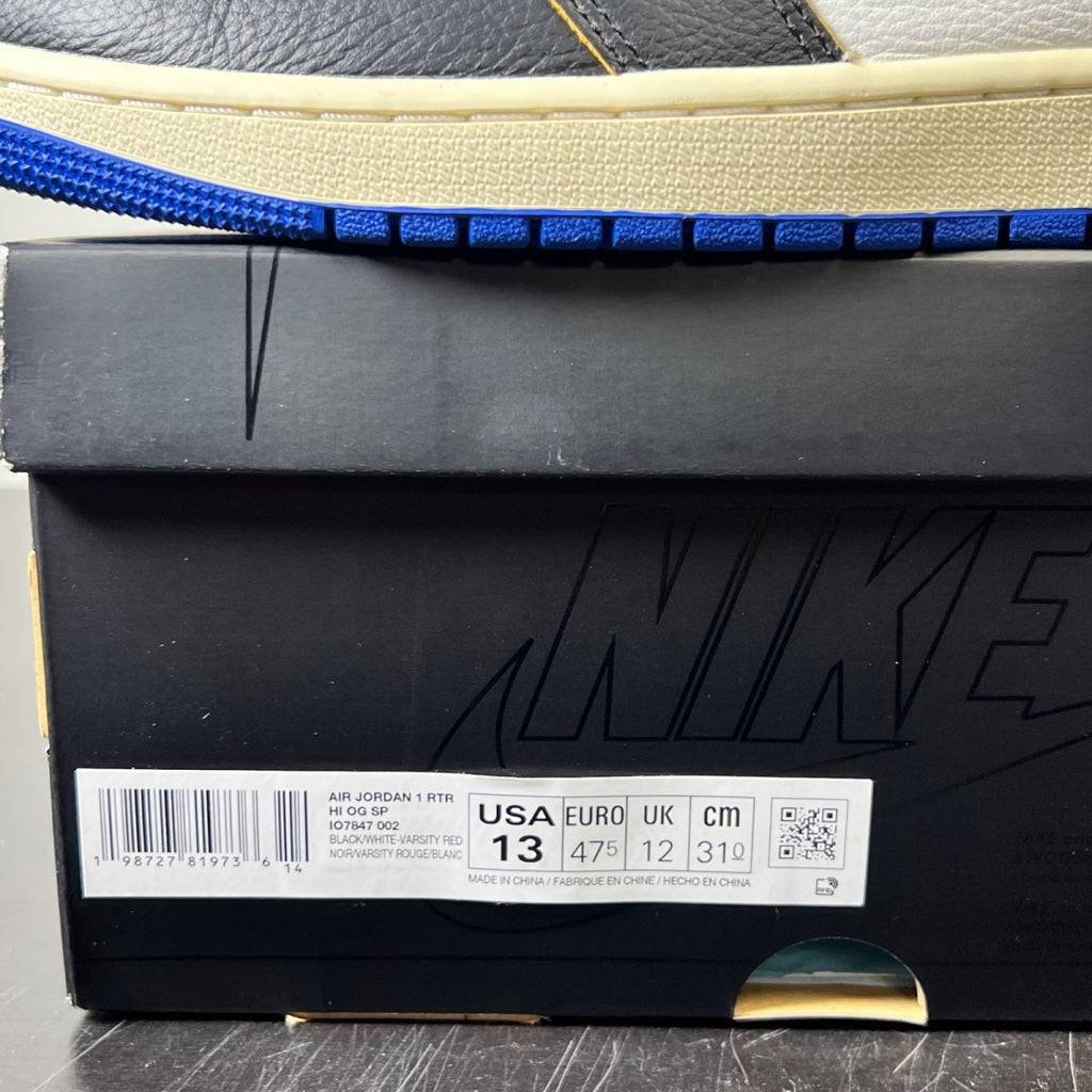 Jordan 1 Retro High OG SP Fragment x Union LA Varsity Red Sport Royal 13 (Lightly Worn Pre-Owned)JordanBlack/White/Varsity Red/Sport Royal - Image 4
