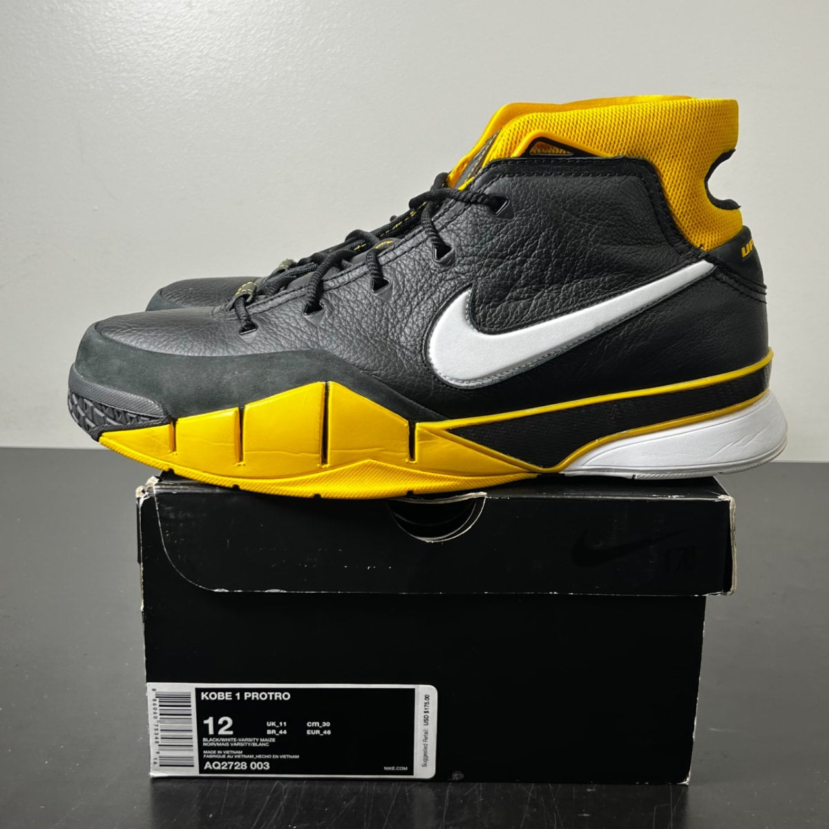 Nike Kobe 1 Protro Black Maize 12 (Lightly Worn Pre-Owned)NikeBlack/White-Varsity Maize - Image 3