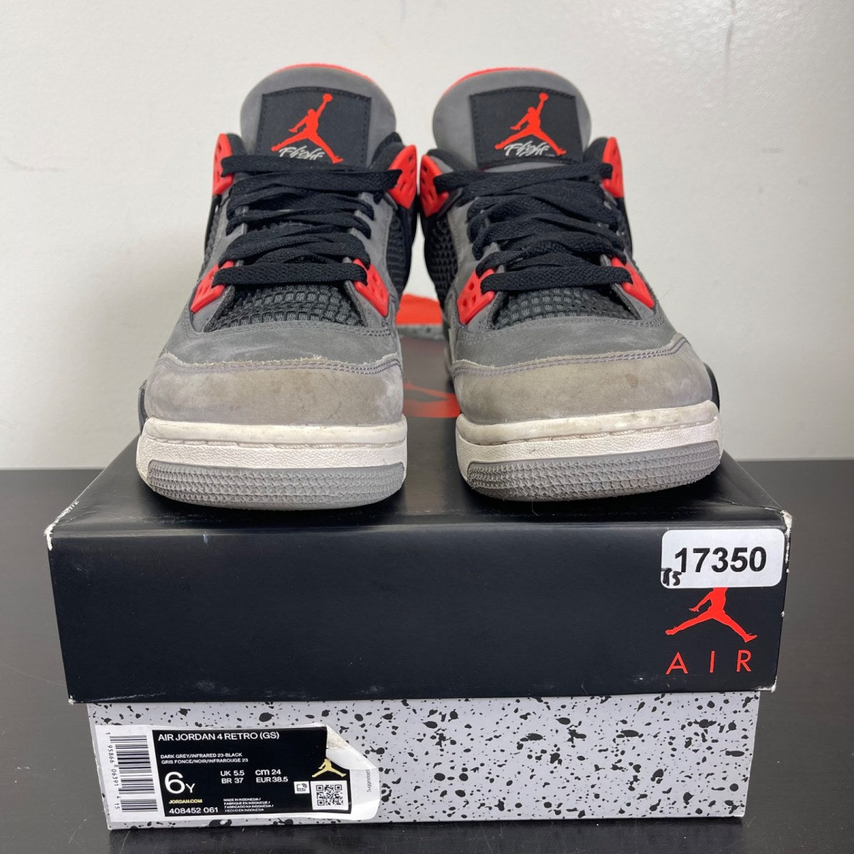Jordan 4 Retro Infrared (GS) 6Y (Moderately Worn Pre-Owned)JordanDark Grey/Infrared 23-Black-Cement Grey - Image 2
