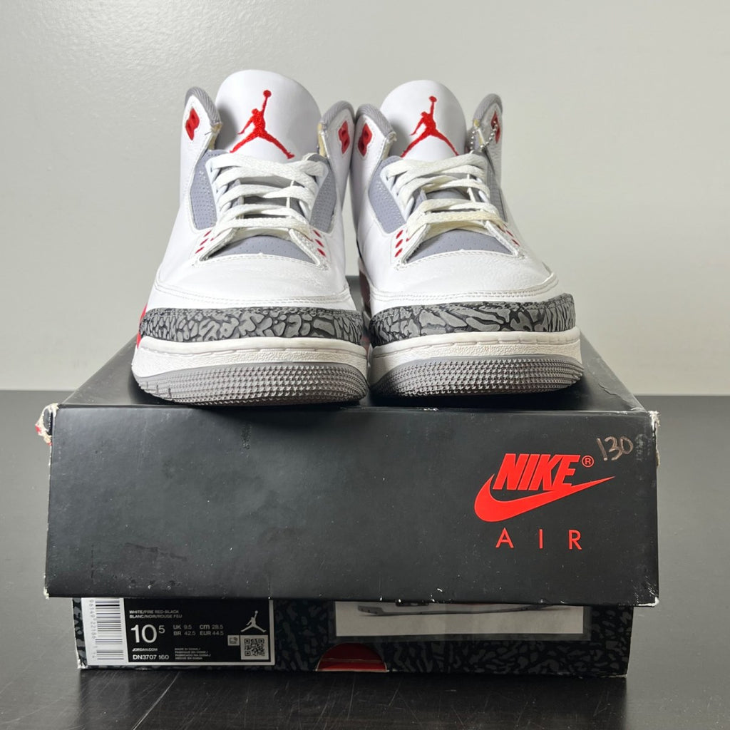 Jordan 3 Retro Fire Red (2022) 10.5 (Moderately Worn Pre-Owned)JordanWhite/Fire Red/Cement Grey/Black - Image 2