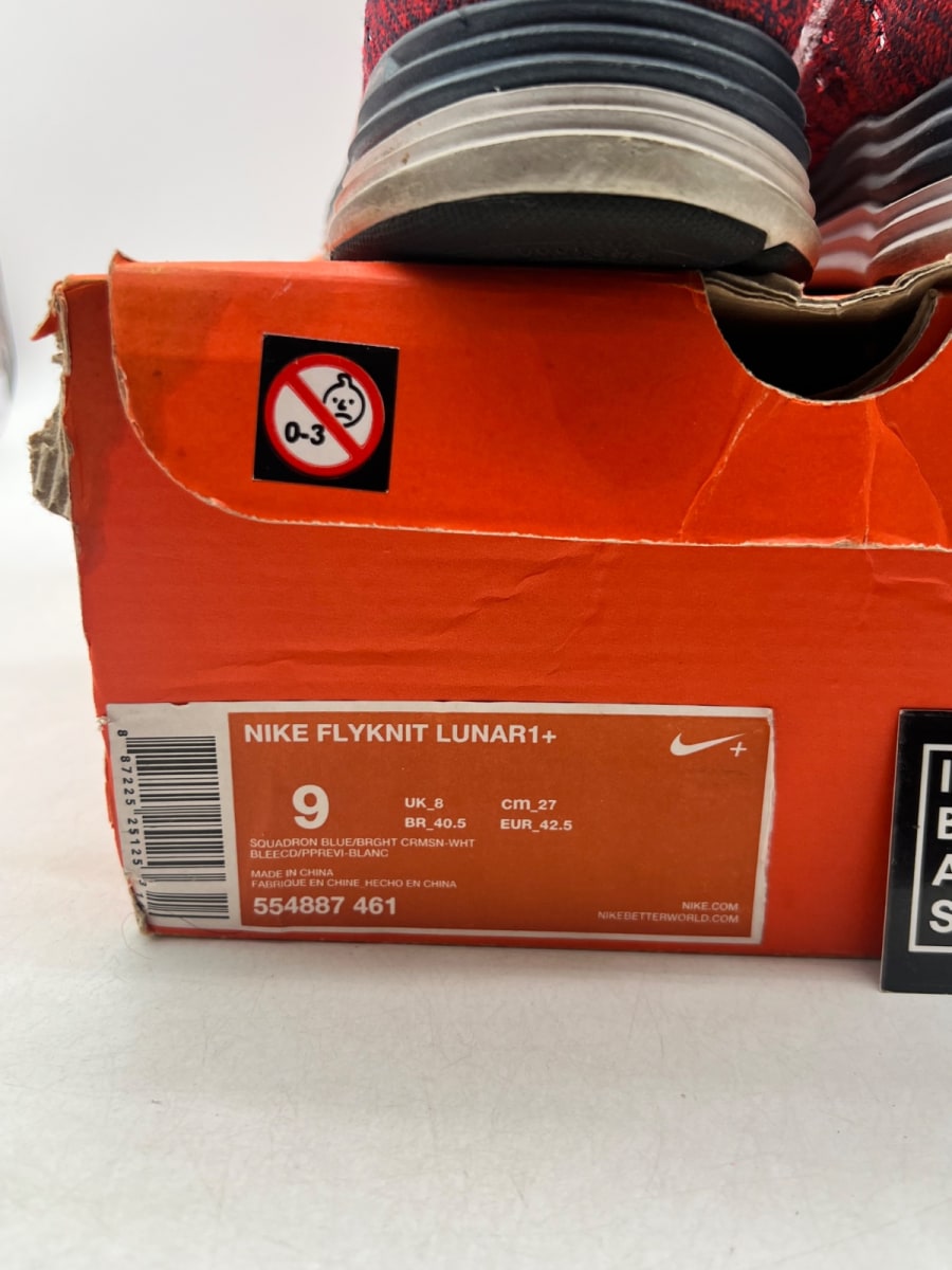 Nike Flyknit Lunar1+ Bright Crimson Squadron Blue 9 (Moderately Worn Pre-Owned) - Image 4