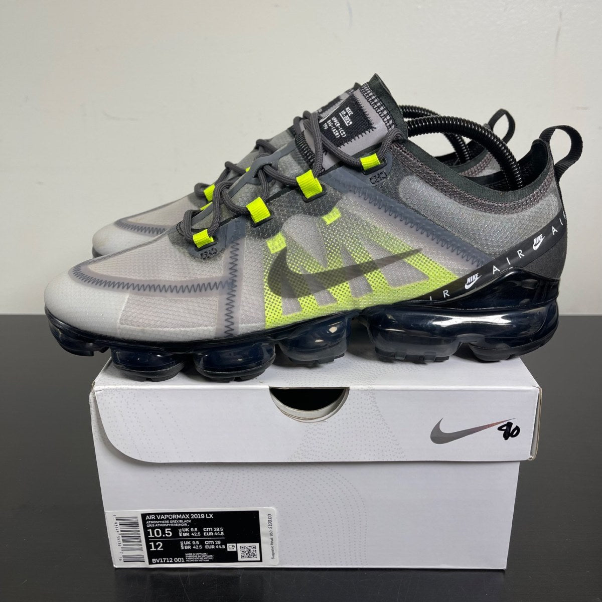 Nike Air VaporMax 2019 Atmosphere Grey 10.5 (Moderately Worn Pre-Owned)NikeAtmosphere Grey/Black-Thunder Grey-Volt - Image 3