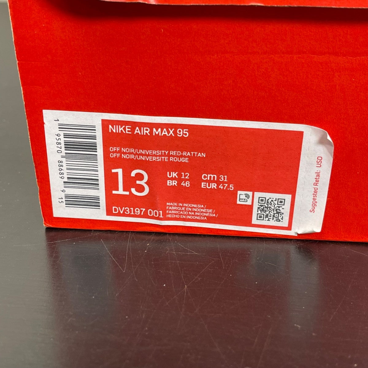 Nike Air Max 95 Off Noir Limestone 13 (Moderately Worn Pre-Owned)NikeOff Noir/University Red-Rattan-Limestone - Image 7