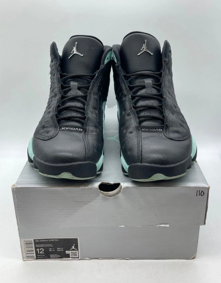Jordan 13 Retro Black Island Green 12 (Lightly Worn Pre-Owned)JordanBlack/Metallic Silver-Island Green - Image 2