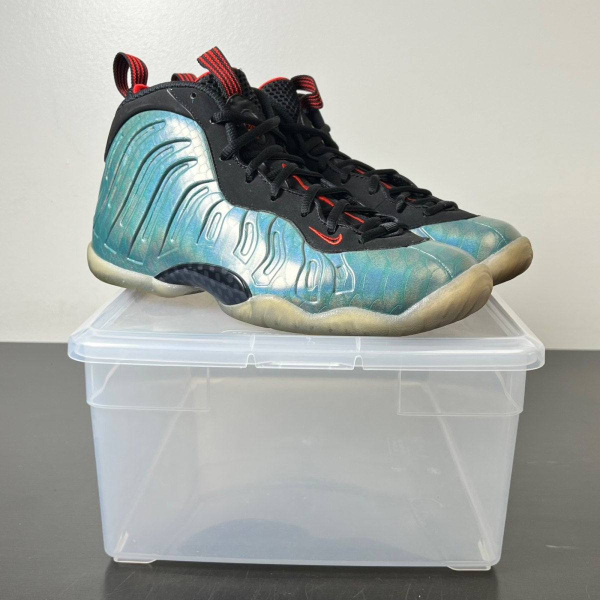 Nike Air Foamposite One Gone Fishing (GS) 7Y (Lightly Worn Pre-Owned)NikeDk Emerald/Black-Challenge Red - Image 1