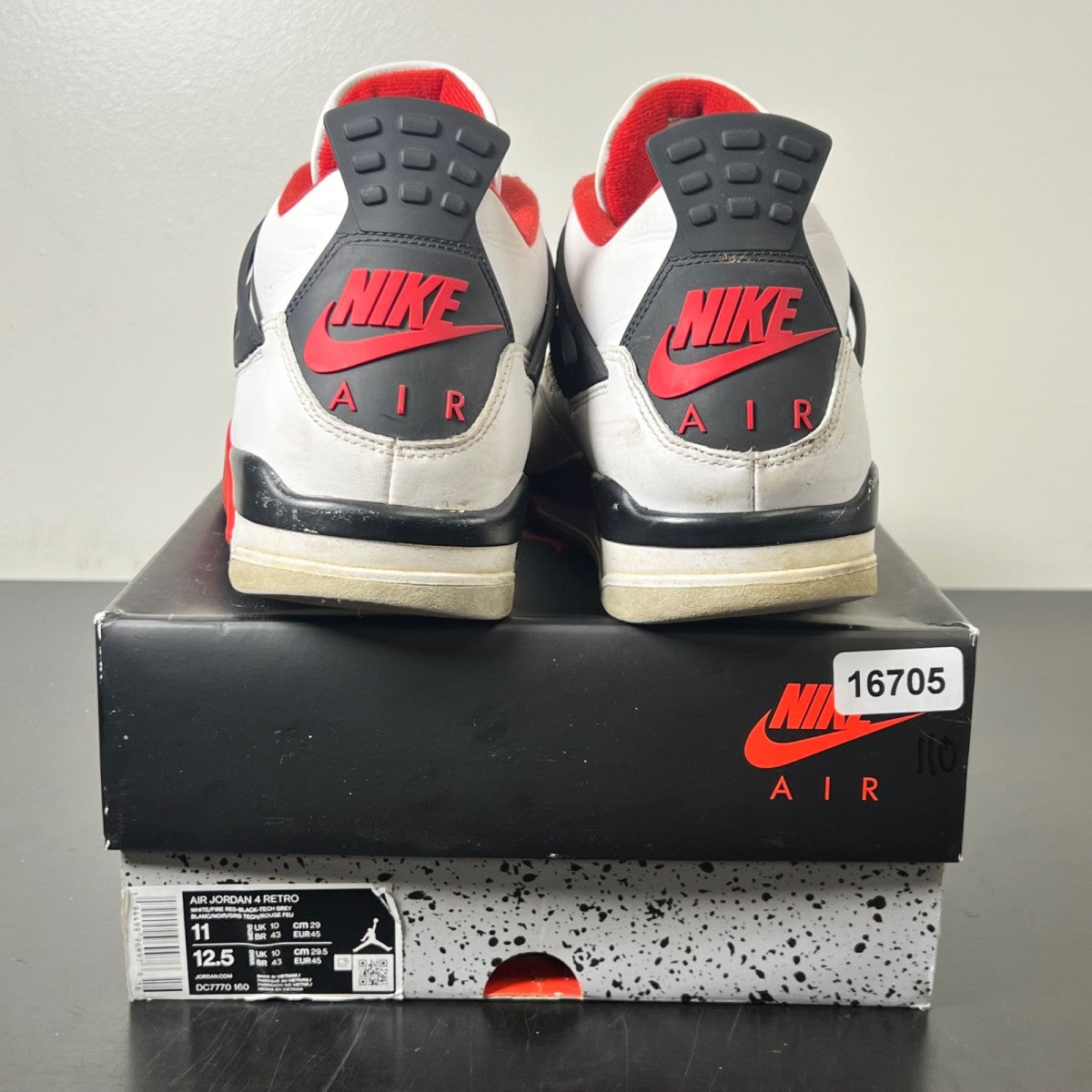 Jordan 4 Retro Fire Red (2020) 11 (Heavily Worn Pre-Owned)JordanWhite/Black-Tech Grey-Fire Red - Image 4