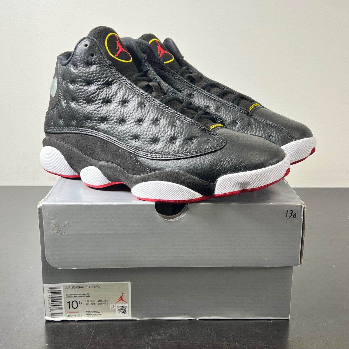 Jordan 13 Retro Playoffs (2023) 10.5 (Lightly Worn Pre-Owned)JordanBlack/Varsity Red-White-Vibrant Yellow - Image 1