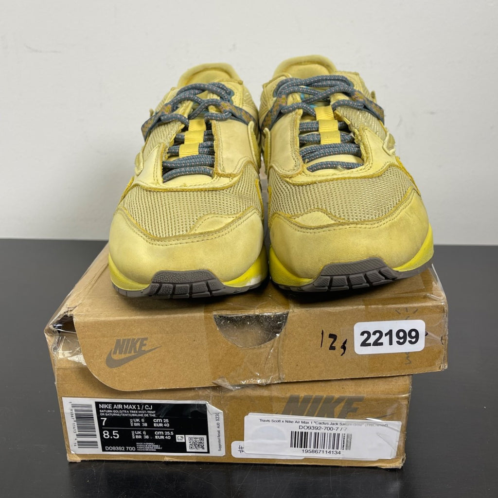 Nike Air Max 1 Travis Scott Cactus Jack Saturn Gold 7 (Moderately Worn Pre-Owned)NikeSaturn Gold/Tea Tree Mist/Tent - Image 2