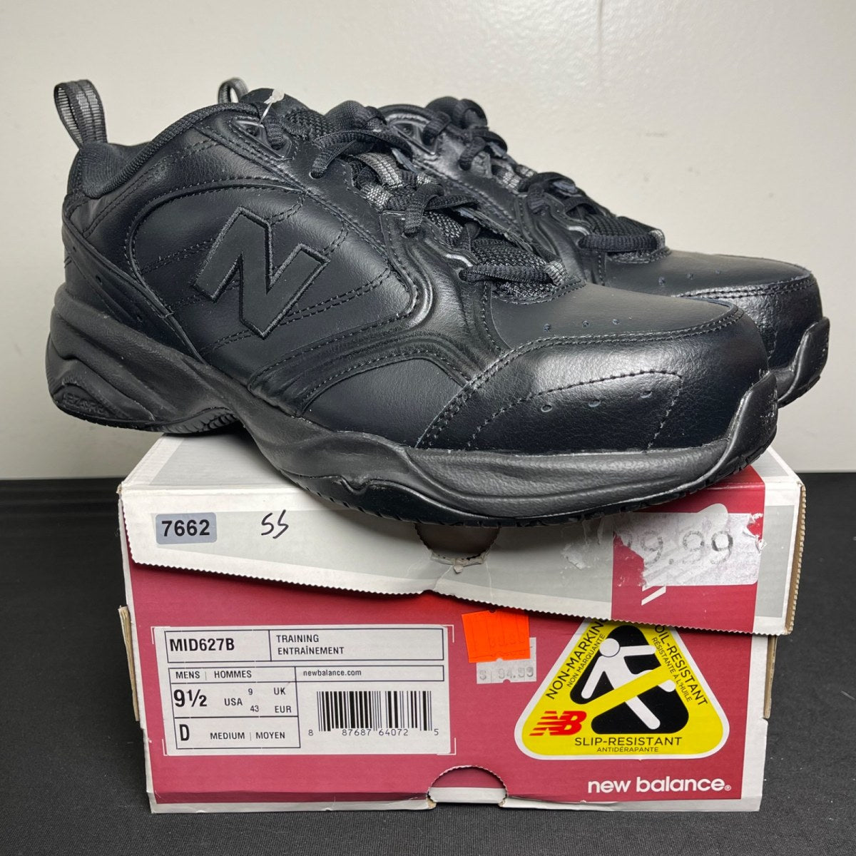 New Balance Steel Toe 627 Leather 'Triple Black' (Size 9.5) - Image 1