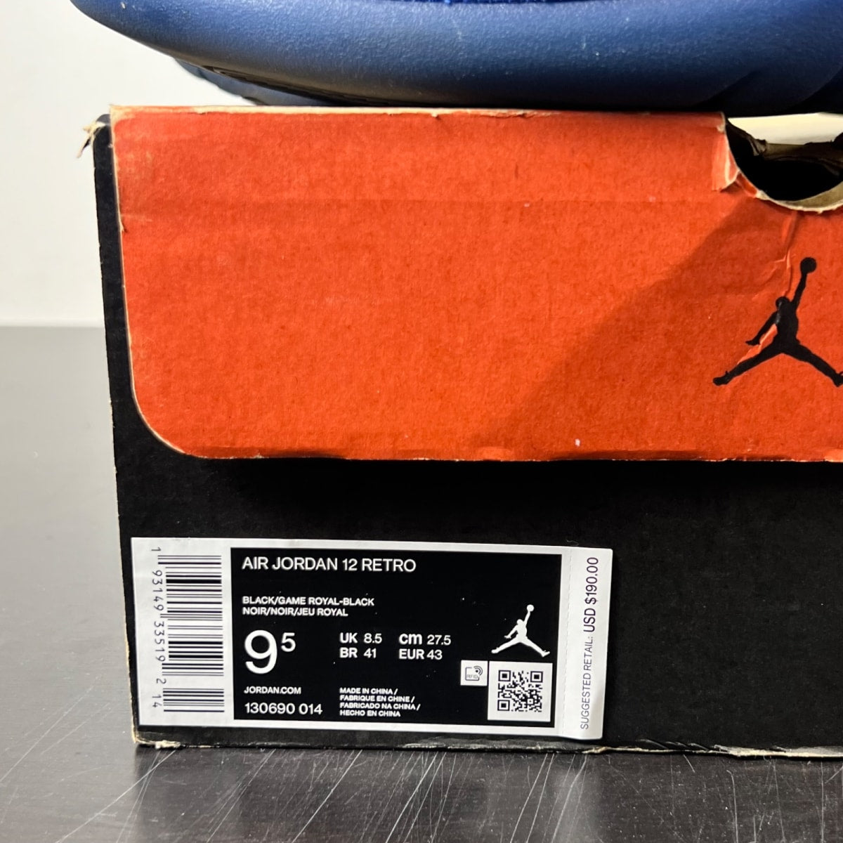 Jordan 12 Retro Black Game Royal 9.5 (Heavily Worn Pre-Owned)JordanBlack/Game Royal-Black - Image 4
