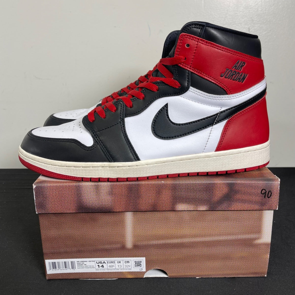 Jordan 1 Retro High OG Black Toe Reimagined 14 (Moderately Worn Pre-Owned)JordanBlack/Black/Varsity Red/White - Image 3