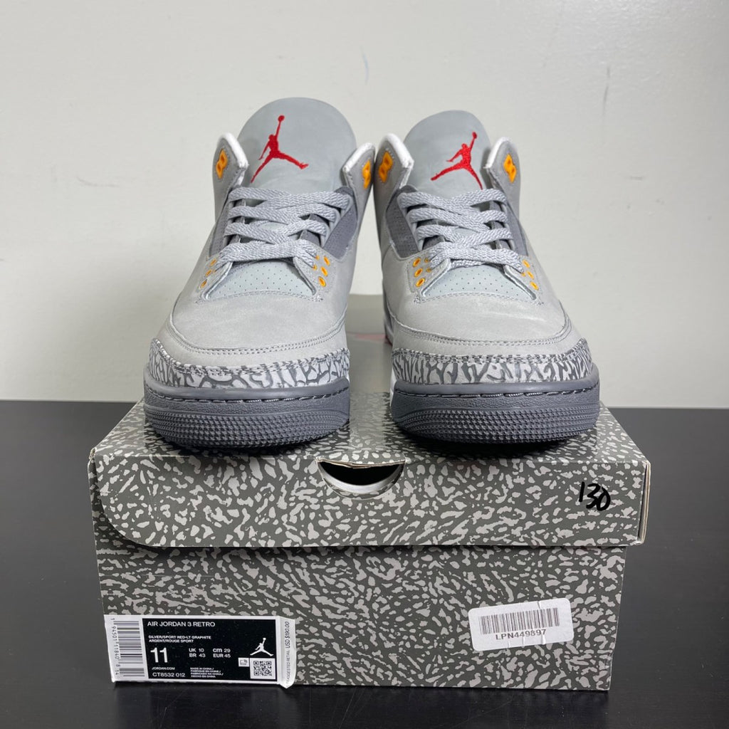 Jordan 3 Retro Cool Grey (2021) 11 (Moderately Worn Pre-Owned)JordanSilver/Light Graphite-Orange Peel-Sport Red - Image 2