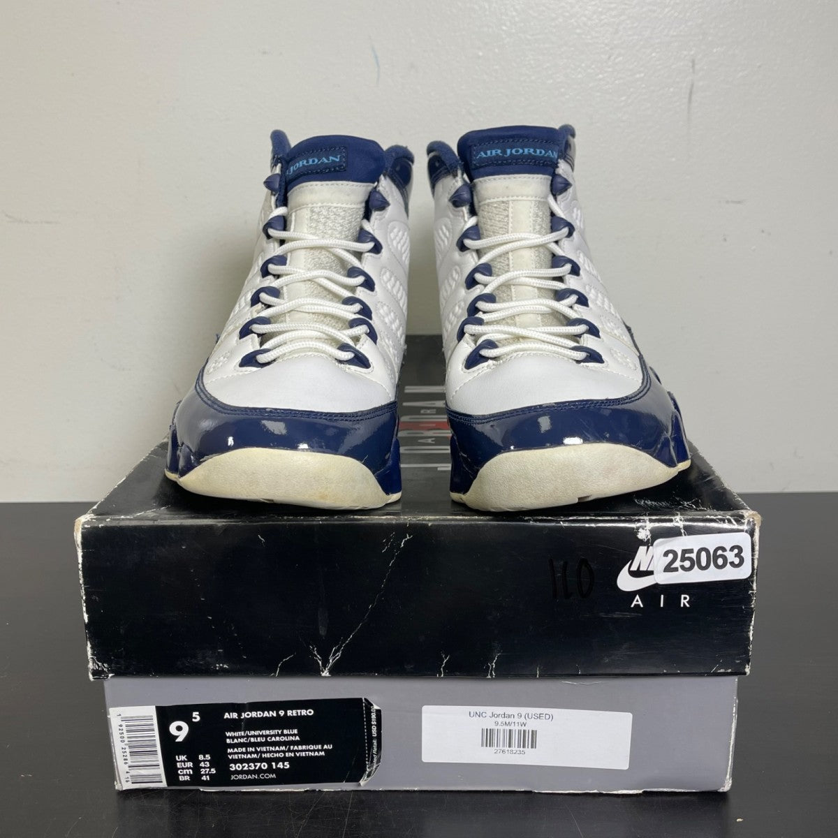 Jordan 9 Retro Pearl Blue 9.5 (Moderately Worn Pre-Owned)JordanWhite/University Blue-Midnight Navy - Image 2