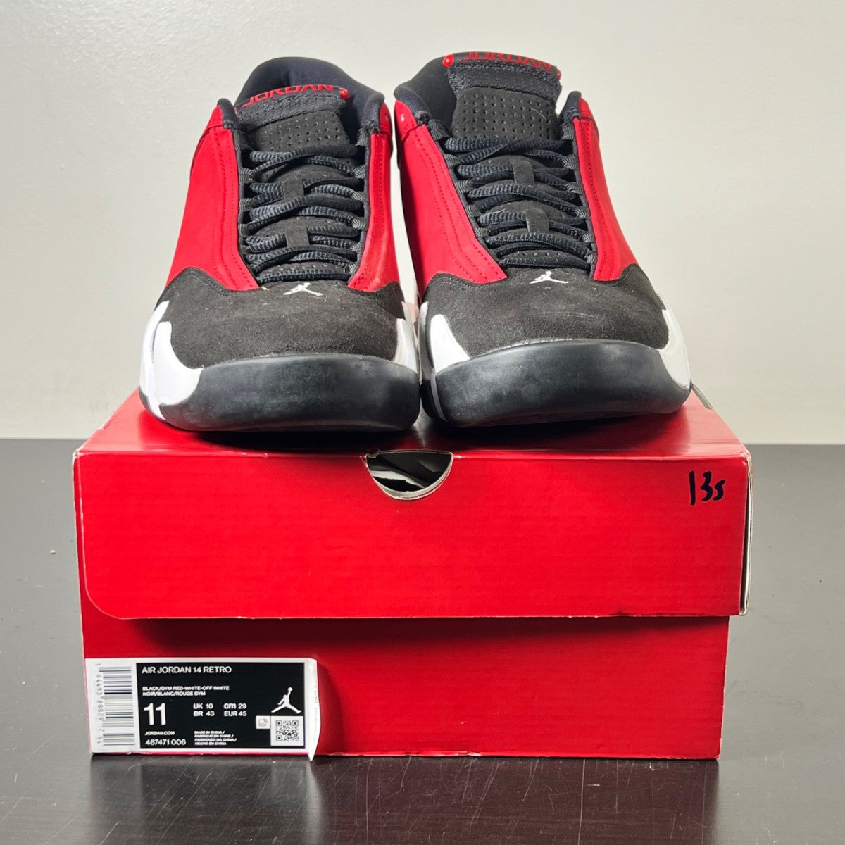 Jordan 14 Retro Gym Red Toro 11 (Lightly Worn Pre-Owned)JordanBlack/White-Off White-Gym Red - Image 2