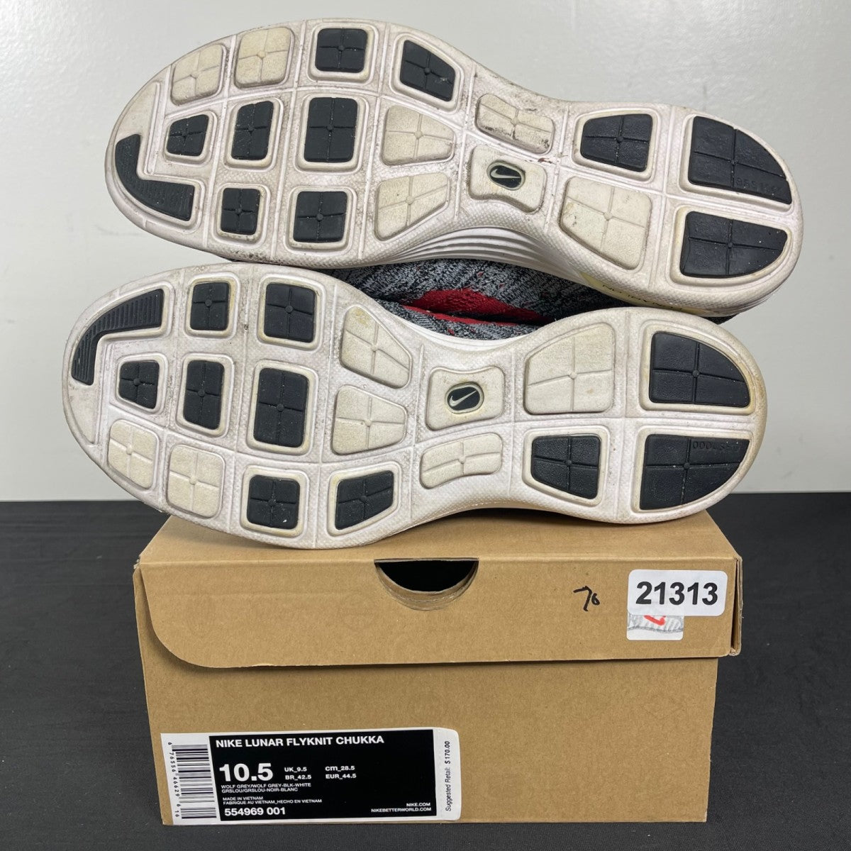 Nike Lunar Flyknit Chukka Wolf Grey Red 10.5 (Moderately Worn Pre-Owned)NikeWolf Grey/Wolf Grey-Black-White - Image 5