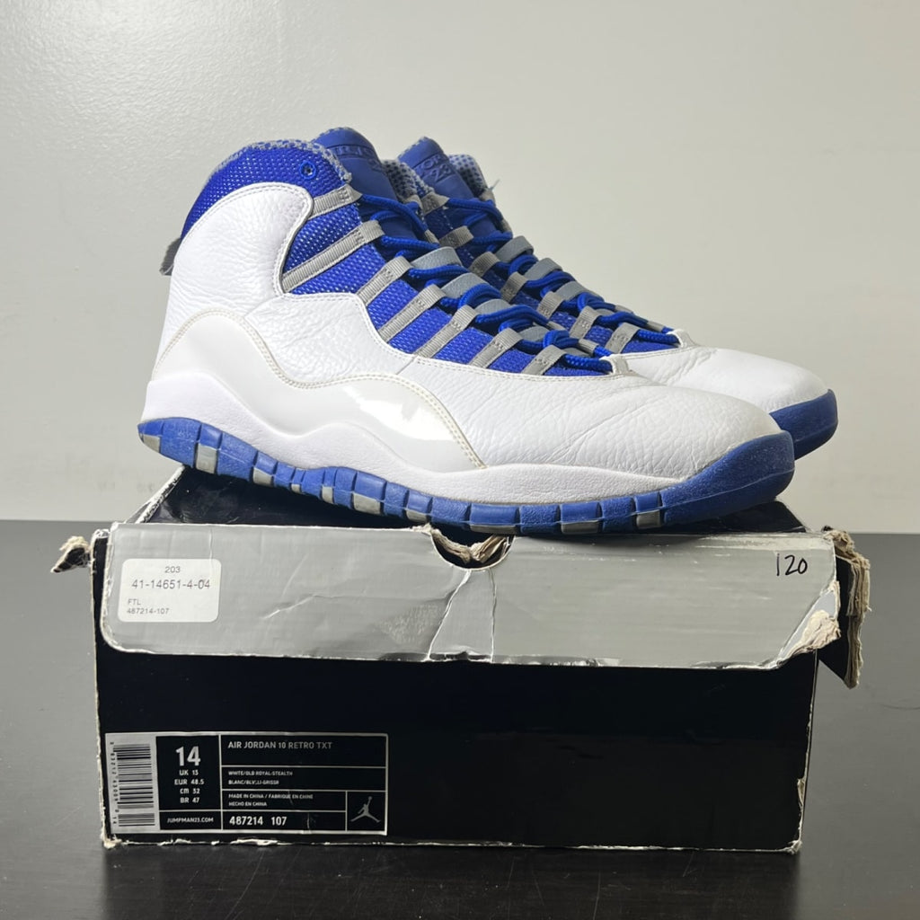 Jordan 10 Retro Old Royal 14 (Heavily Worn Pre-Owned)JordanWhite/Old Royal-Stealth - Image 1
