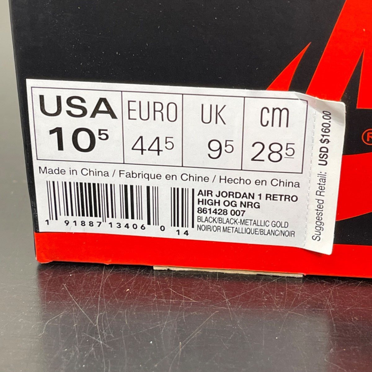 Jordan 1 Retro High NRG Patent Gold Toe 10.5 (Moderately Worn Pre-Owned)JordanBlack/Metallic Gold-Summit White - Image 7