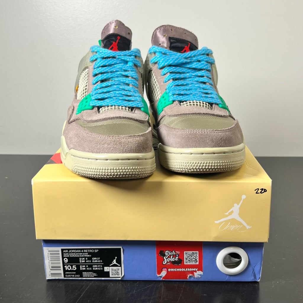 Jordan 4 Retro SP 30th Anniversary Union Taupe Haze 9 (Lightly Worn Pre-Owned)JordanTaupe Haze/Blue Fury-Khaki-Roma Green - Image 2
