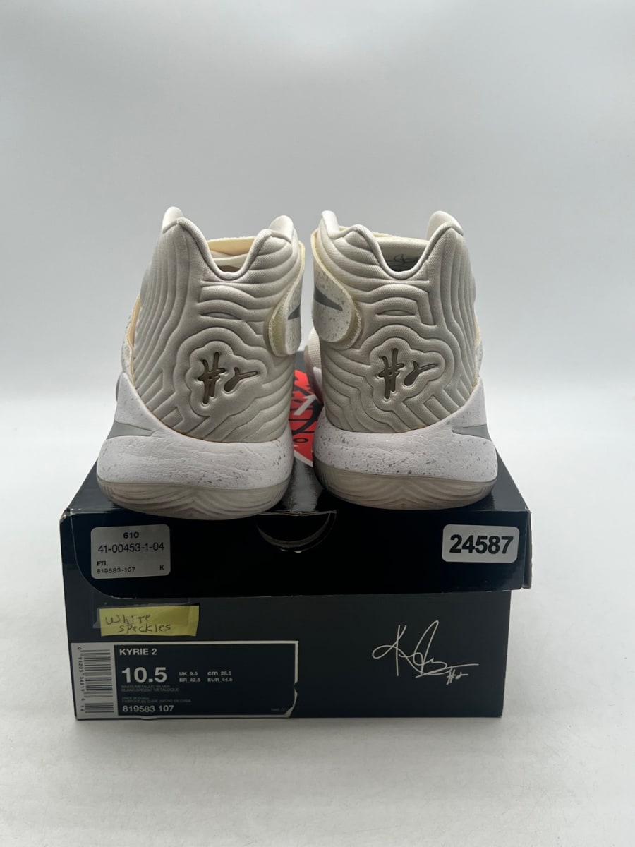 Nike Kyrie 2 Silver Speckle 10.5 (Lightly Worn Pre-Owned)NikeWhite/Metallic Silver-Tour Yellow - Image 3