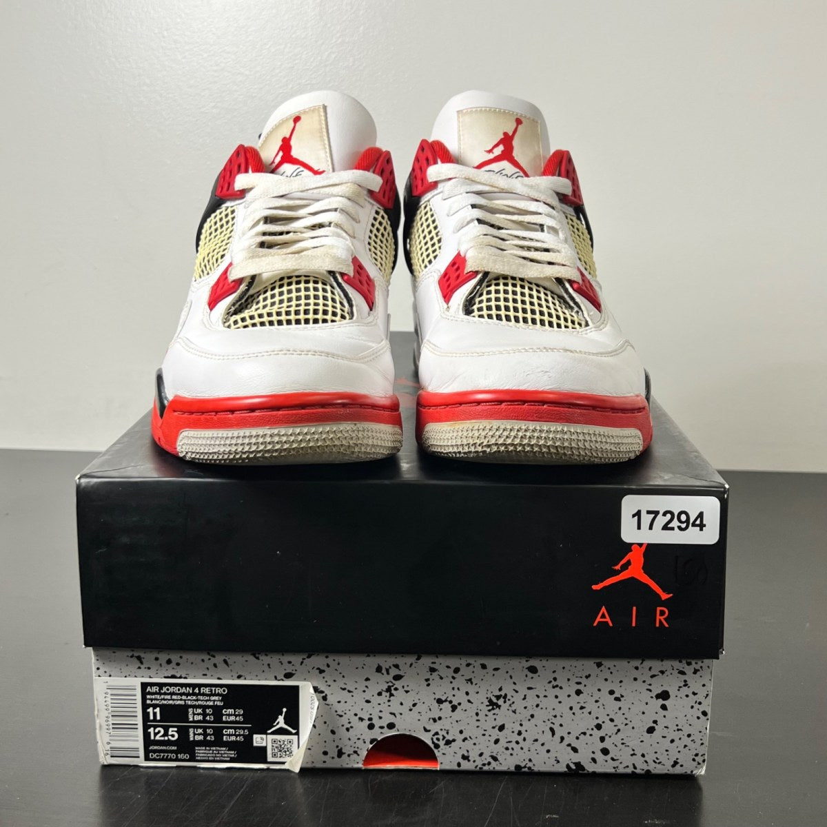 Jordan 4 Retro Fire Red (2020) 11 (Heavily Worn Pre-Owned)JordanWhite/Black-Tech Grey-Fire Red - Image 2