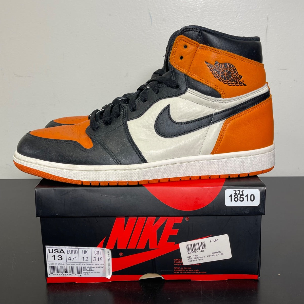 Jordan 1 Retro Shattered Backboard 13 (Moderately Worn Pre-Owned)JordanBlack/Starfish-Sail - Image 3
