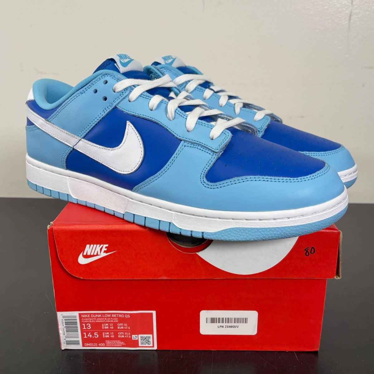 Nike Dunk Low Retro QS Argon (2022) 13 (Moderately Worn Pre-Owned)NikeFlash/White-Argon Blue-Flash - Image 1