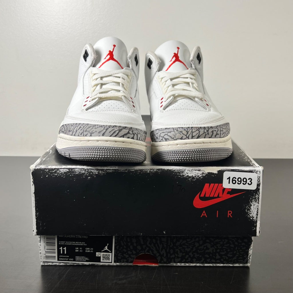 Jordan 3 Retro White Cement Reimagined 11 (Moderately Worn Pre-Owned)JordanSummit White/Fire Red/Black/Cement Grey - Image 2