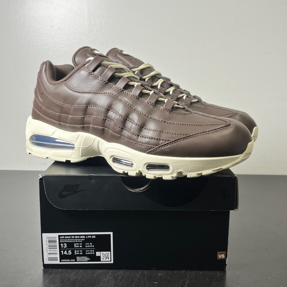 Nike Air Max 95 QS Big Bubble Baroque Brown Leather 13 (Lightly Worn Pre-Owned)NikeBaroque Brown/Baroque Brown/Black/Coconut Milk - Image 1
