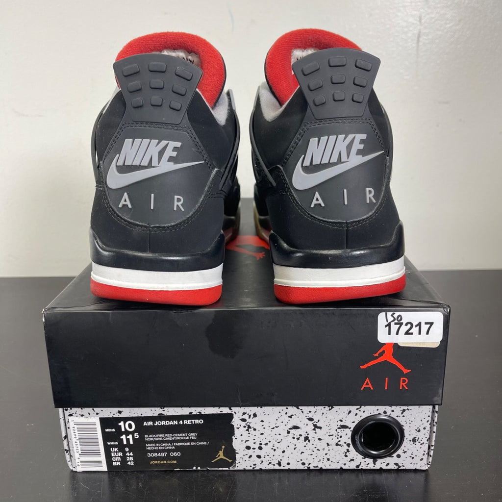 Jordan 4 Retro Bred (2019) 10 (Moderately Worn Pre-Owned)JordanBlack/Fire Red-Cement Grey-Summit White - Image 4