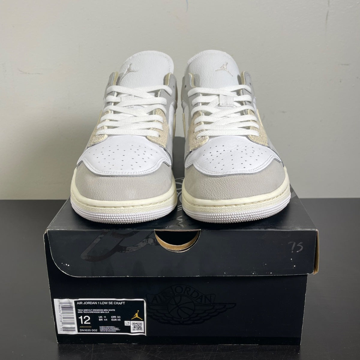 Jordan 1 Low SE Craft Inside Out Tech Grey 12 (Moderately Worn Pre-Owned)JordanTech Grey/Light Orewood Brown/White/Sail - Image 2
