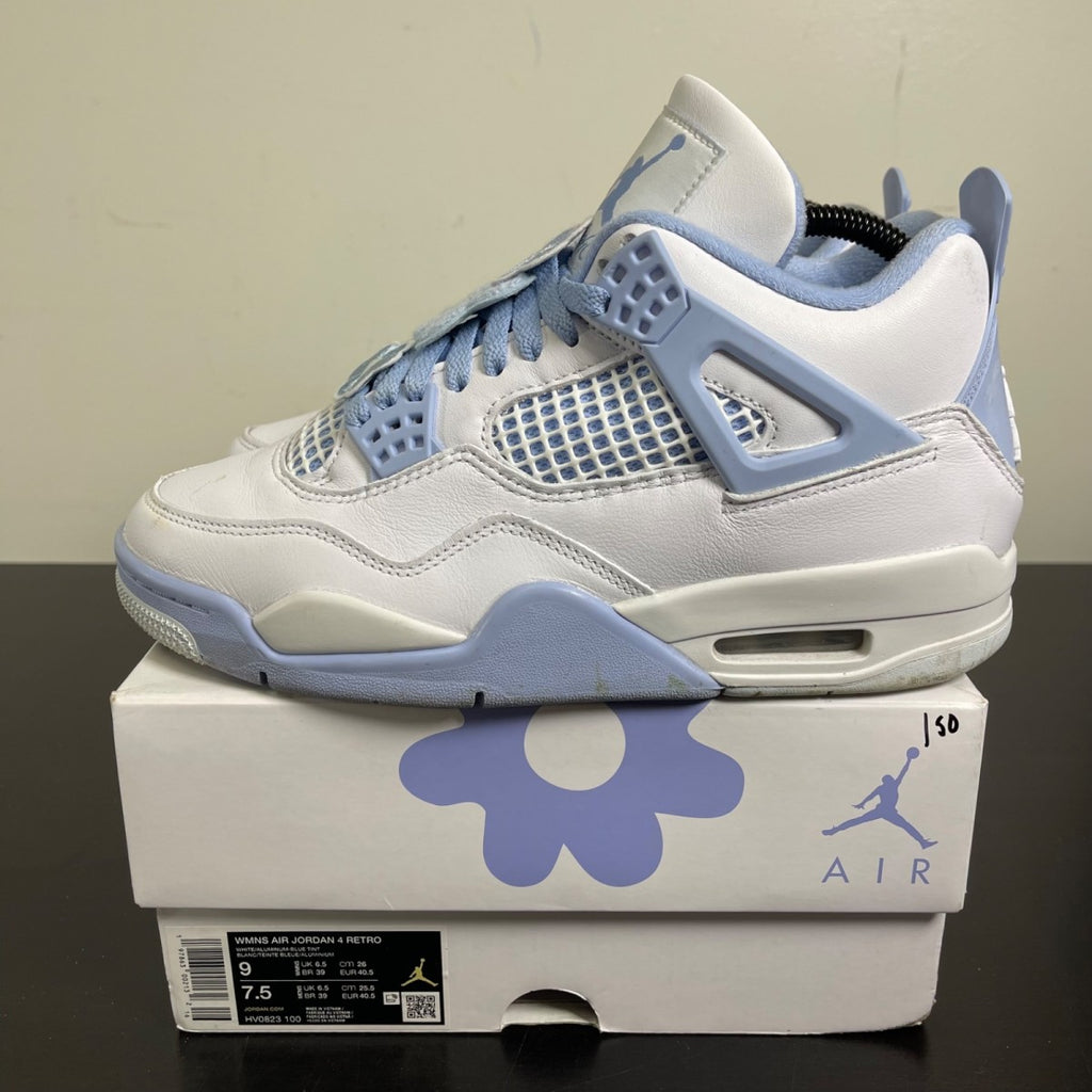 Jordan 4 Retro Forget Me Not (Women's) 9W (Moderately Worn Pre-Owned)JordanWhite/Aluminum-Blue Tint-Oil Green - Image 3