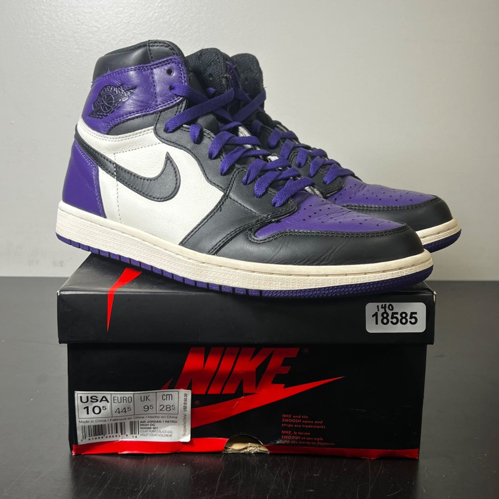 Jordan 1 Retro High Court Purple 10.5 (Moderately Worn Pre-Owned)JordanCourt Purple/Black-Sail - Image 1