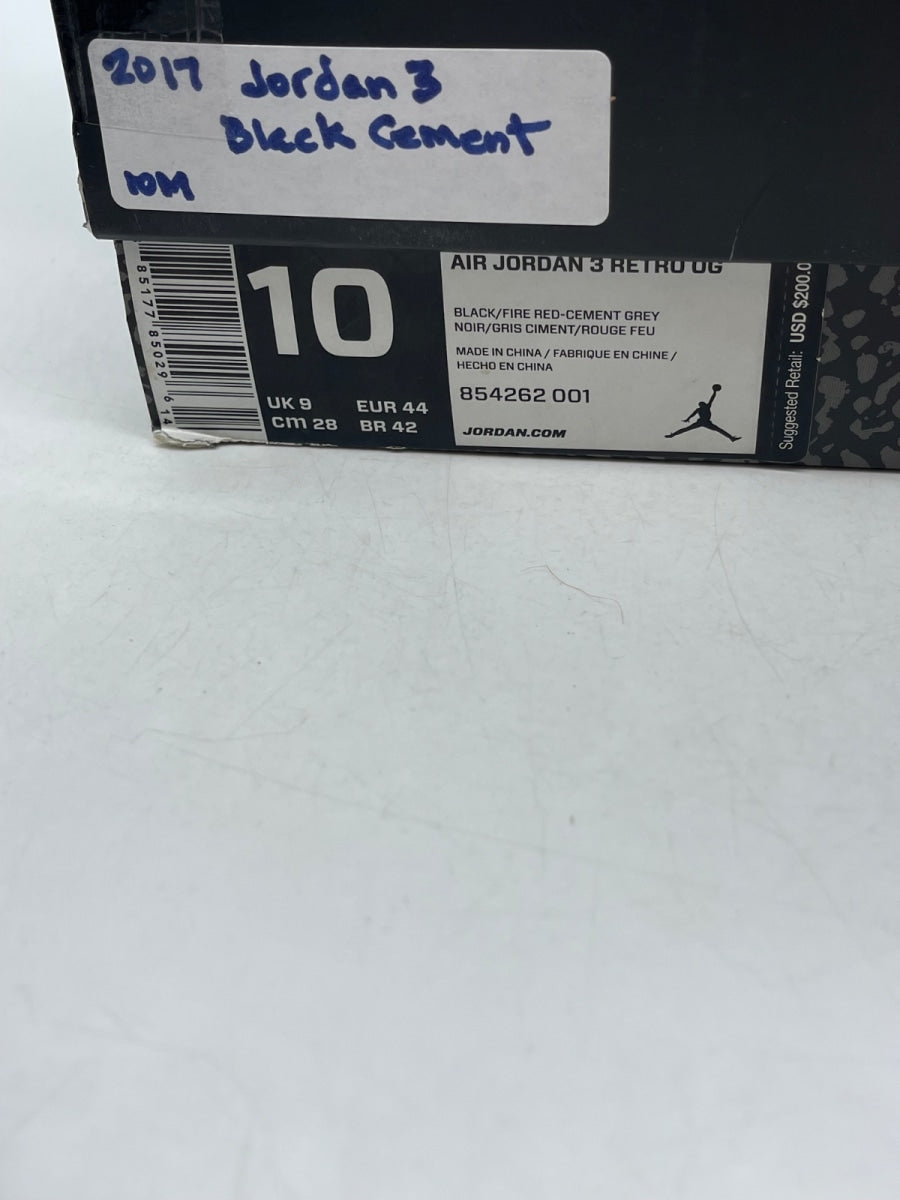 Jordan 3 Retro Black Cement (2018) 10 (Moderately Worn Pre-Owned)JordanBlack/Fire Red-Cement Grey-White - Image 9