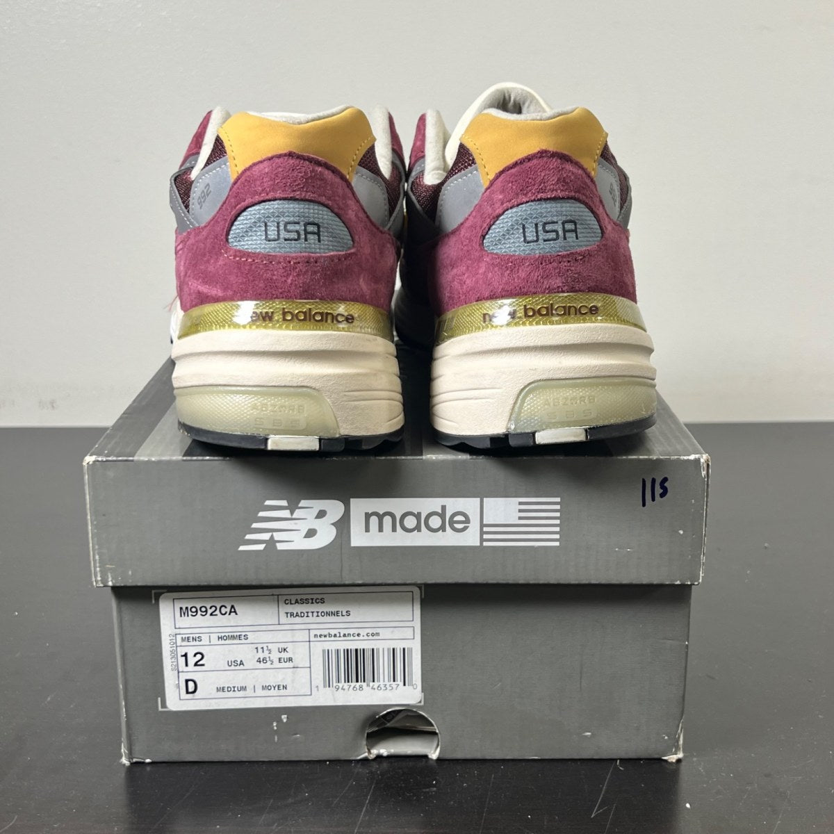New Balance 992 Burgundy Gold 12 (Moderately Worn Pre-Owned)New BalanceBurgundy/Yellow/White - Image 4